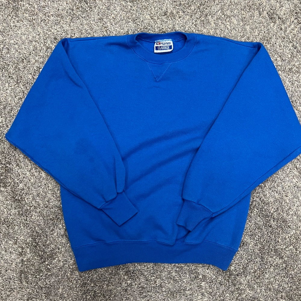 Vintage hanes sweatshirt mens medium ‎ blue crewneck pullover blank sweater USA